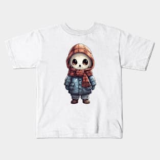 Smiling ghoulish skull in mask, with cape and hood, scary mask ! halloween ! Kids T-Shirt